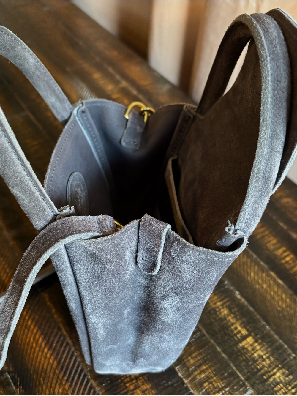 Oliveve Mini Top-Handle Crossbody Bag in Slate Gray Italian leather-backed suede - Picture 4 of 4